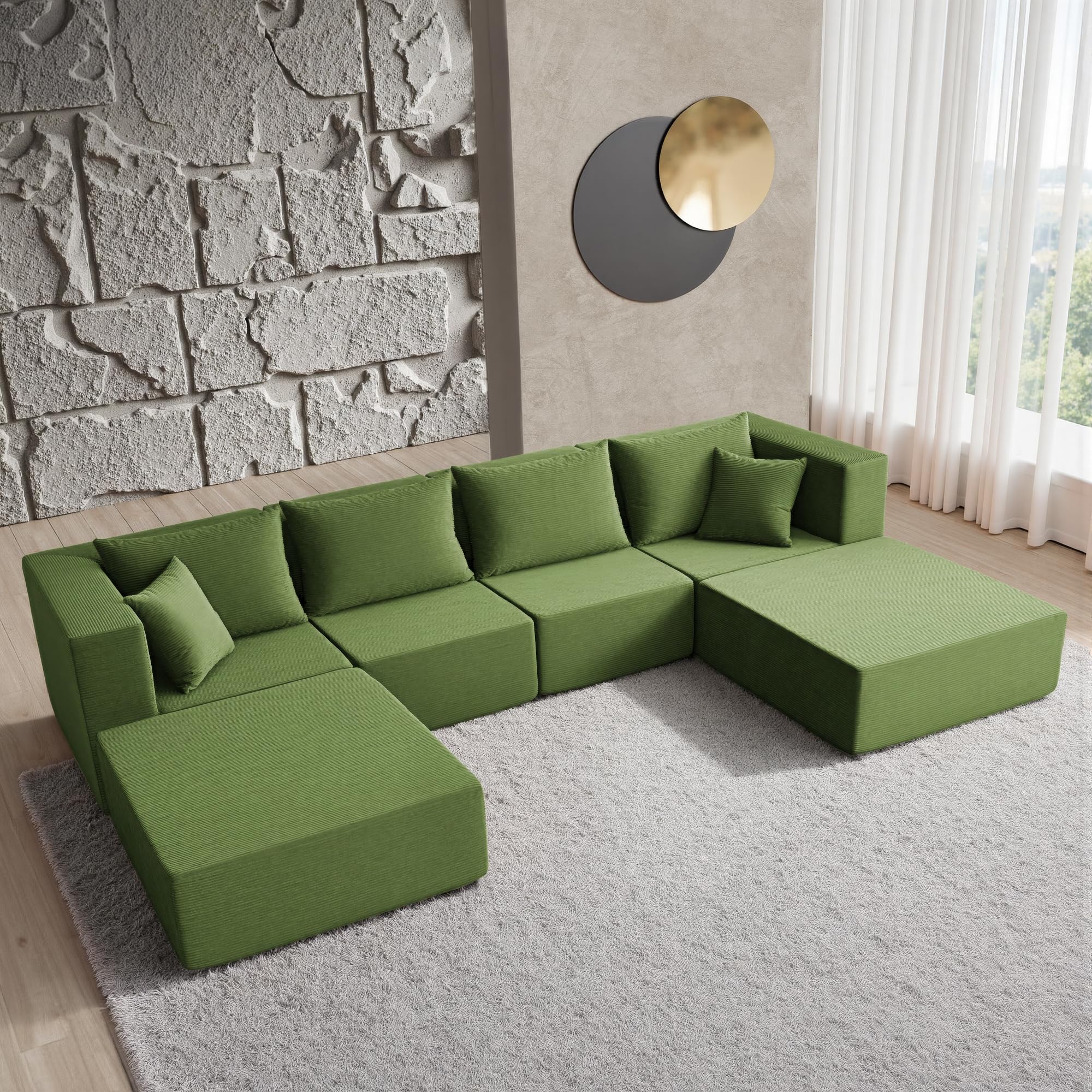 YINIX 140" Modular Sectional Sofa Couches Corduroy Sleeper Deep Seat Sofa Bed, Comfy Cloud Couch for Living Room Floor Sofa, 6 Piece Free Combination