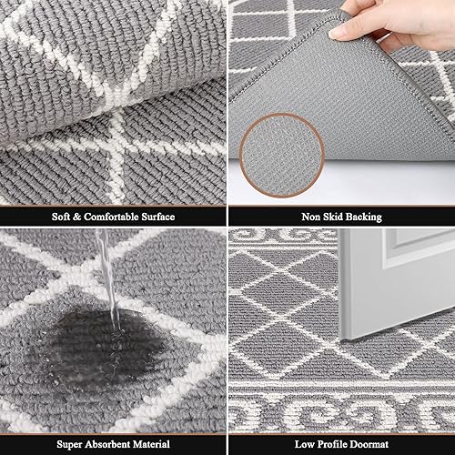 Miniatura 80 de HEBE Tapete para puerta interior, 20 x 32 pulgadas, antideslizante, para puerta delantera, lavable, atrapador de suciedad para entrada, tapete