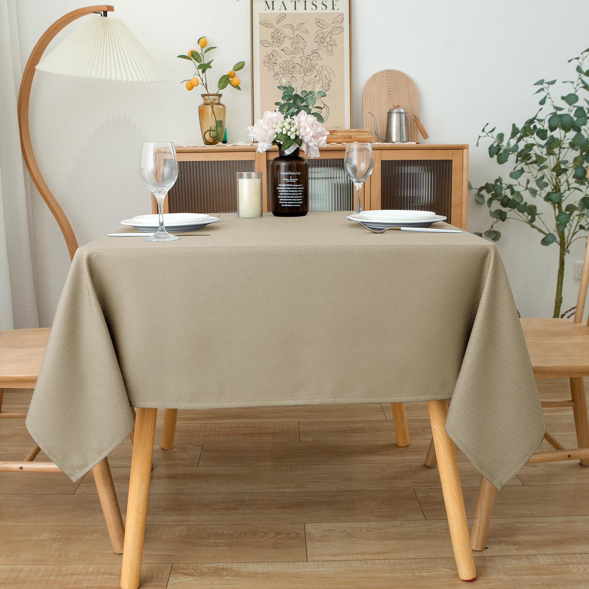Biscaynebay Manteles cuadrados de tela texturizada de 90 x 90 pulgadas, resistente al agua, a prueba de derrames, mantel plegable para comedor, cocina, bodas y fiestas, lavable a máquina