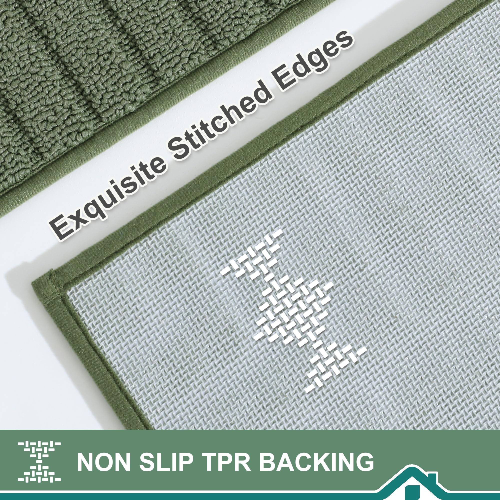 BEQHAUSE Kitchen Rugs Washable Kitchen Mats Floor Non-Slip Kitchen Mats Absorbent Kitchen Runner with TPR Non Skid Backing 60X152cm Green - Image 4