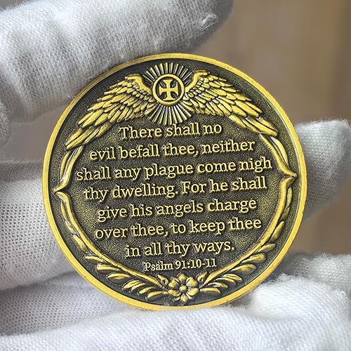 Miniatura 4 de Moneda de ángel de la guarda - Arcángel Miguel con Salmo 9110-11 - Ficha protectora e inspiradora - Símbolo de fe y fuerza