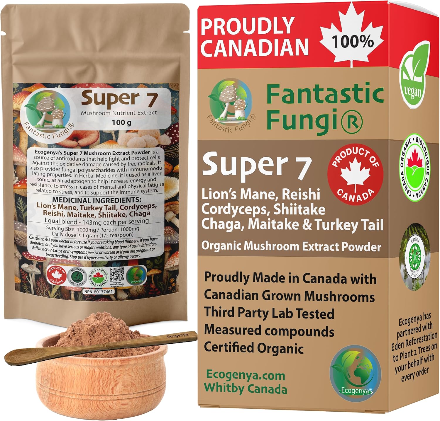 Super 7 mushroom extract powder - Fantastic Fungi® - Lion's Mane, Reishi, Turkey Tail, Cordyceps, Shiitake, Chaga and Maitake (100 Grams)
