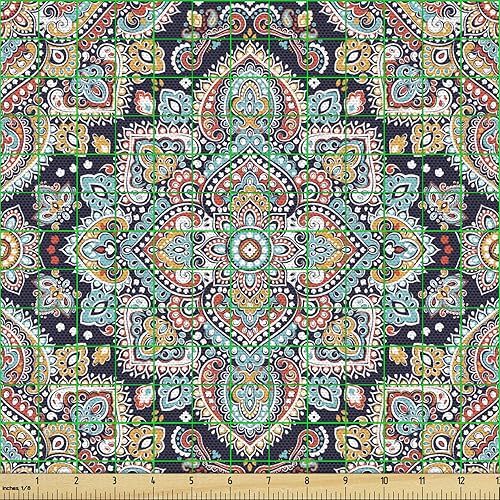 Miniatura 170 de Ambesonne Tela Geométrica por Yarda, Diseño Monocromo Patrón Abstracto de Líneas Continuas sobre Fondo Liso, Tela de Punto Elástico para Ropa