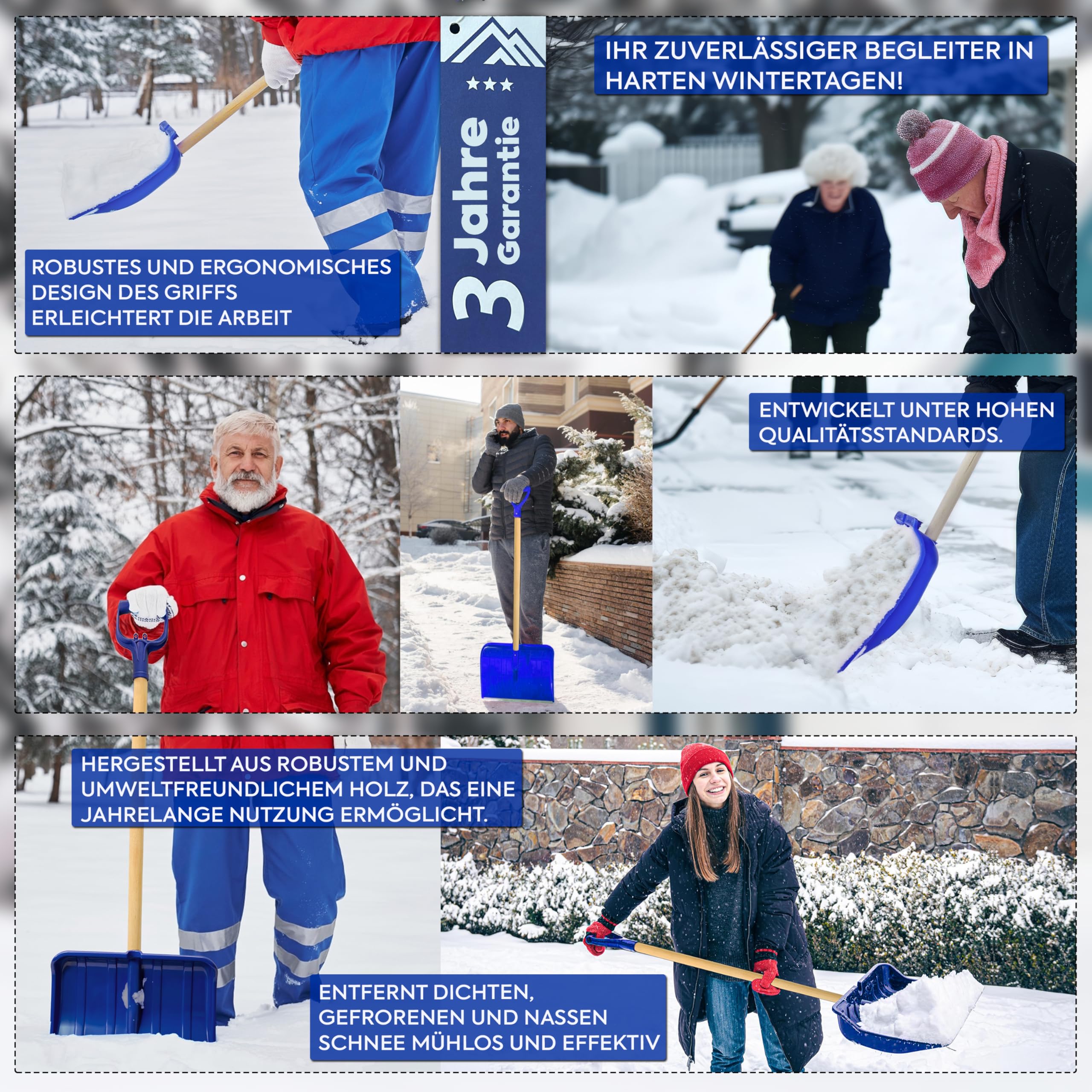 Schneeschaufel 140 cm mit Aluminium-Blatt – 49 cm breit, robuste Schneeschippe für Winterdienst, leicht & ergonomischer Schneeschieber