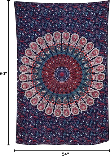 Miniatura 44 de Tapiz hippie indio bohemio psicodélico dorado mandala de pavo real azul dorado para colgar en la pared (naranja marrón, King (88 x 104 pulgadas)