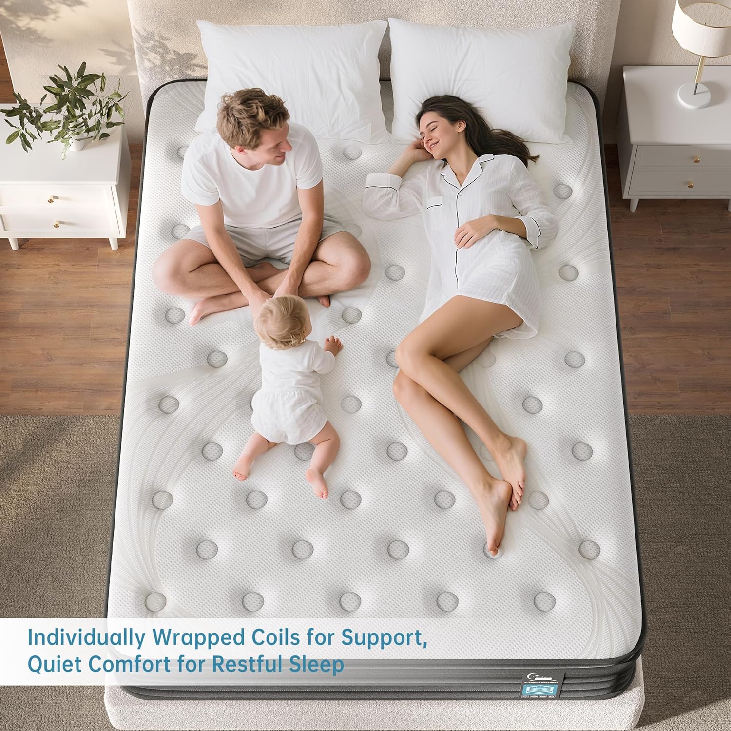 TeQsli Queen Mattress, 10 Inch Queen Mattress Hybrid, Gel Memory Foam with Queen Size Mattress in a Box & Individually Pocketed Springs for Pressure Relief Black, Grey Queen 25 cm