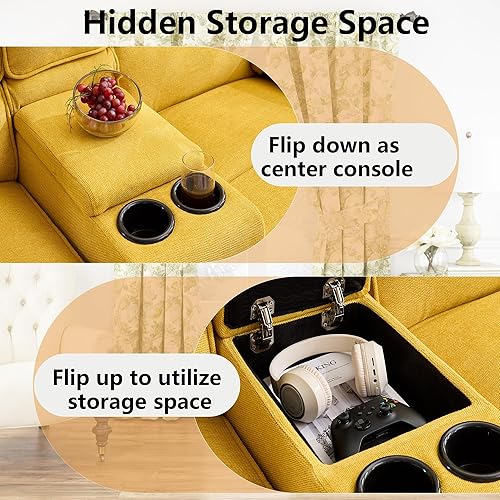 Miniatura 14 de Sofá reclinable doble de 67.9 pulgadas, sofá reclinable para caravana, soporte de pared reclinable, sofá reclinable manual, asientos de cine en Azul