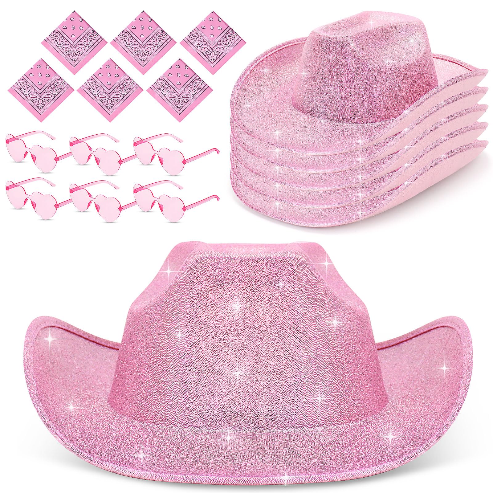 18 Pcs Adult Cowboy Hat with Paisley Bandanas and Heart Shape Sunglasses for Western Cowgirl Party Costume (18)
