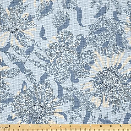 Miniatura 30 de Ambesonne The Yard, tela floral de ensueño de The Yard, flores retro onduladas con estampado abstracto de aura bohemia, tela de microfibra para