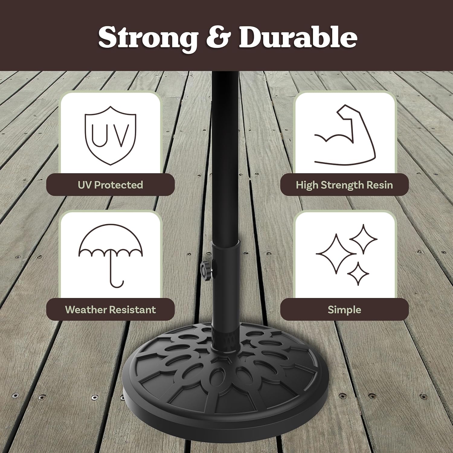 Umbrella Base - Heavy-Duty 19lbs Weighted Outdoor Stand for Patio Table, Tilt, and Lightweight Freestanding Umbrellas by Pure Garden (Black) - Image 6