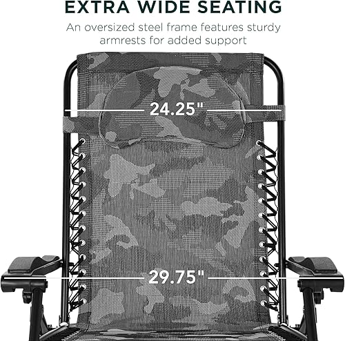 Miniatura 3 de Best Choice Products Silla de gravedad cero de gran tamaño, plegable para patio al aire libre, reclinable, con bandeja de accesorios para tazas,