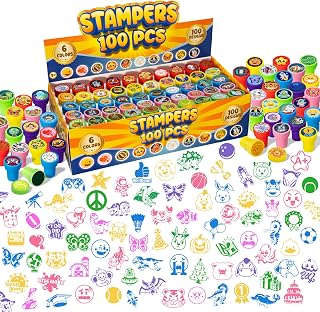 100 Pcs Assorted Stamps for Kids Self-Ink Stamps (100 Different Designs, Dinosaur, Zoo Safari, butterfly, space, ) for Party Favor, Carnival Prizes, School, Easter Egg Stuffers, Halloween, Christmas