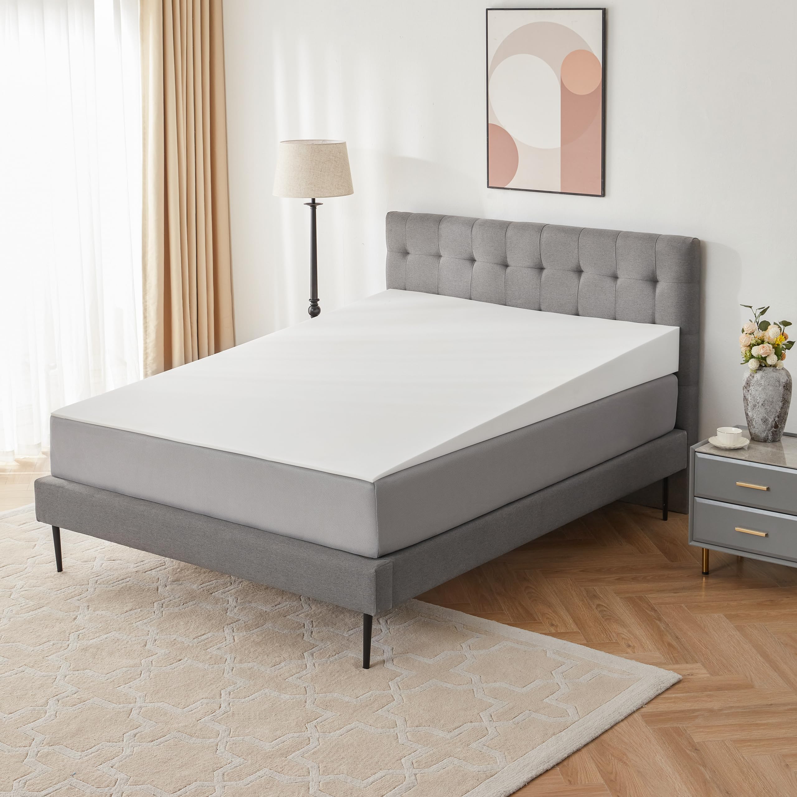 Mattress Wedge Only, 7-Inch King Inclined Bed Wedge Topper for Acid Reflux, GERD, Neck & Back Pain, Snoring, Adjustable Elevator Under Mattress Support for Bedroom