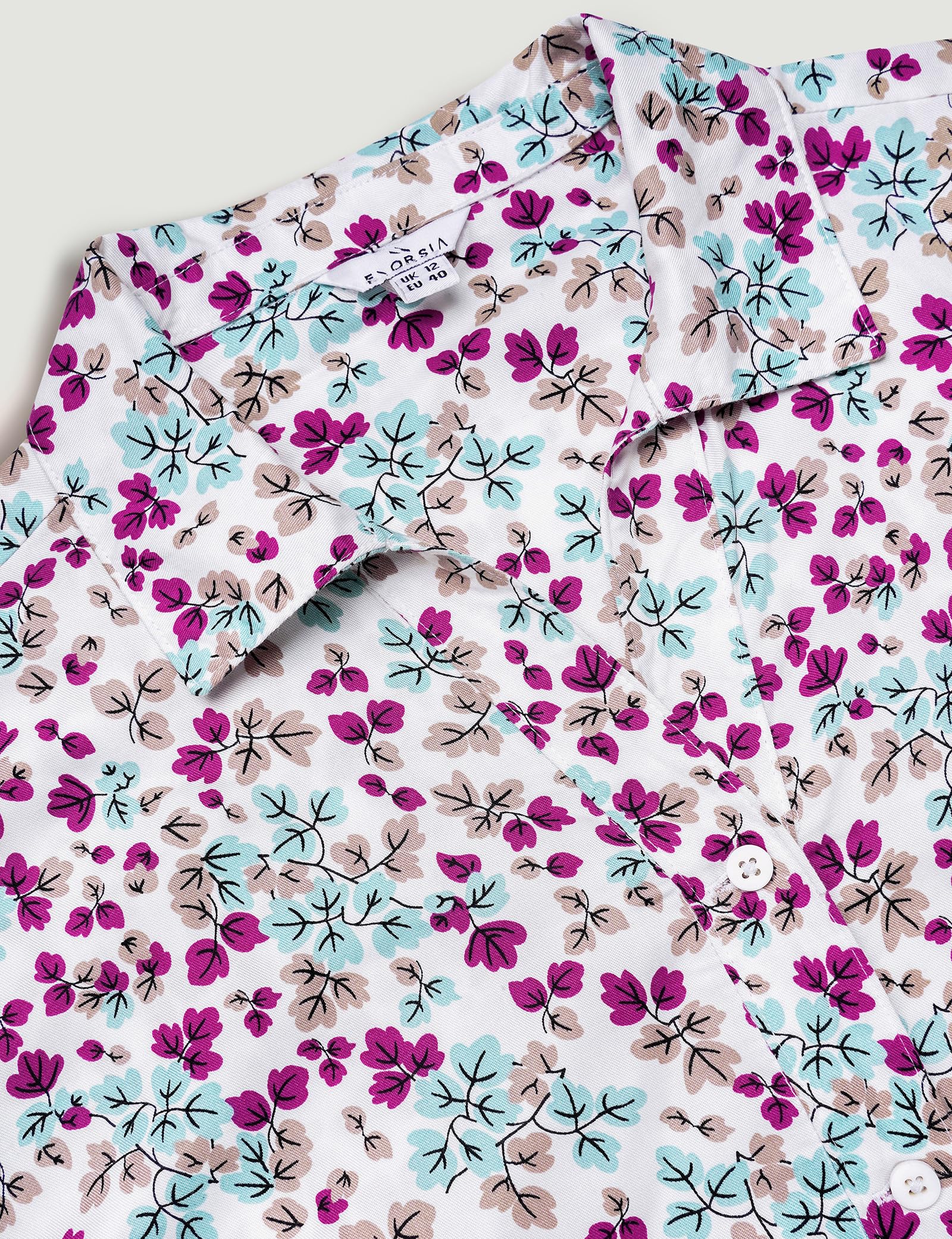 Camisa cuadrada con cuello cubano floral para mujer, ligera, de viscosa, holgada, de manga corta, elegante, para uso diario, Reino Unido