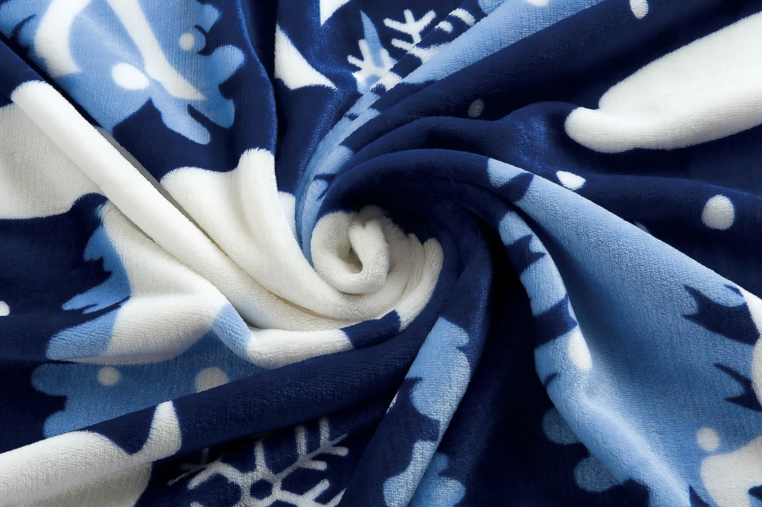 CaliTime Super Soft Throw Blanket for Bed Sofa Couch, Cozy Warm Flannel Fleece White Polar Bear Christmas Reindeer, Navy Blue, Full
