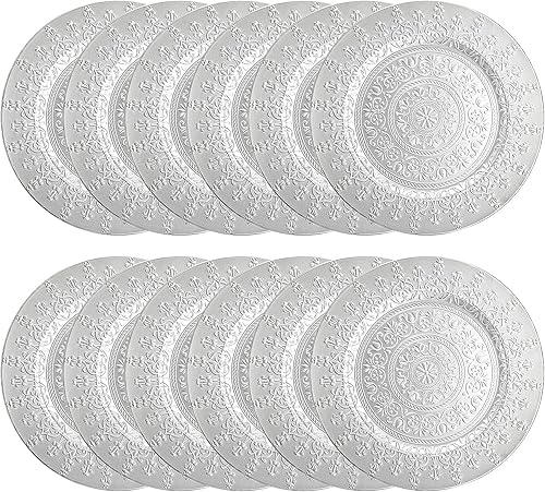 Miniatura 9 de Youeon Paquete de 12 platos de carga plateados, cargadores de plástico de 13 pulgadas para platos de cena, platos decorativos con patrón floral para