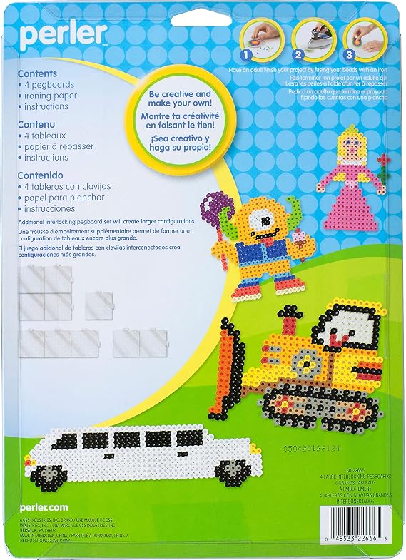 Perler Beads Large Square Pegboards for Kids Crafts, 4 pcs