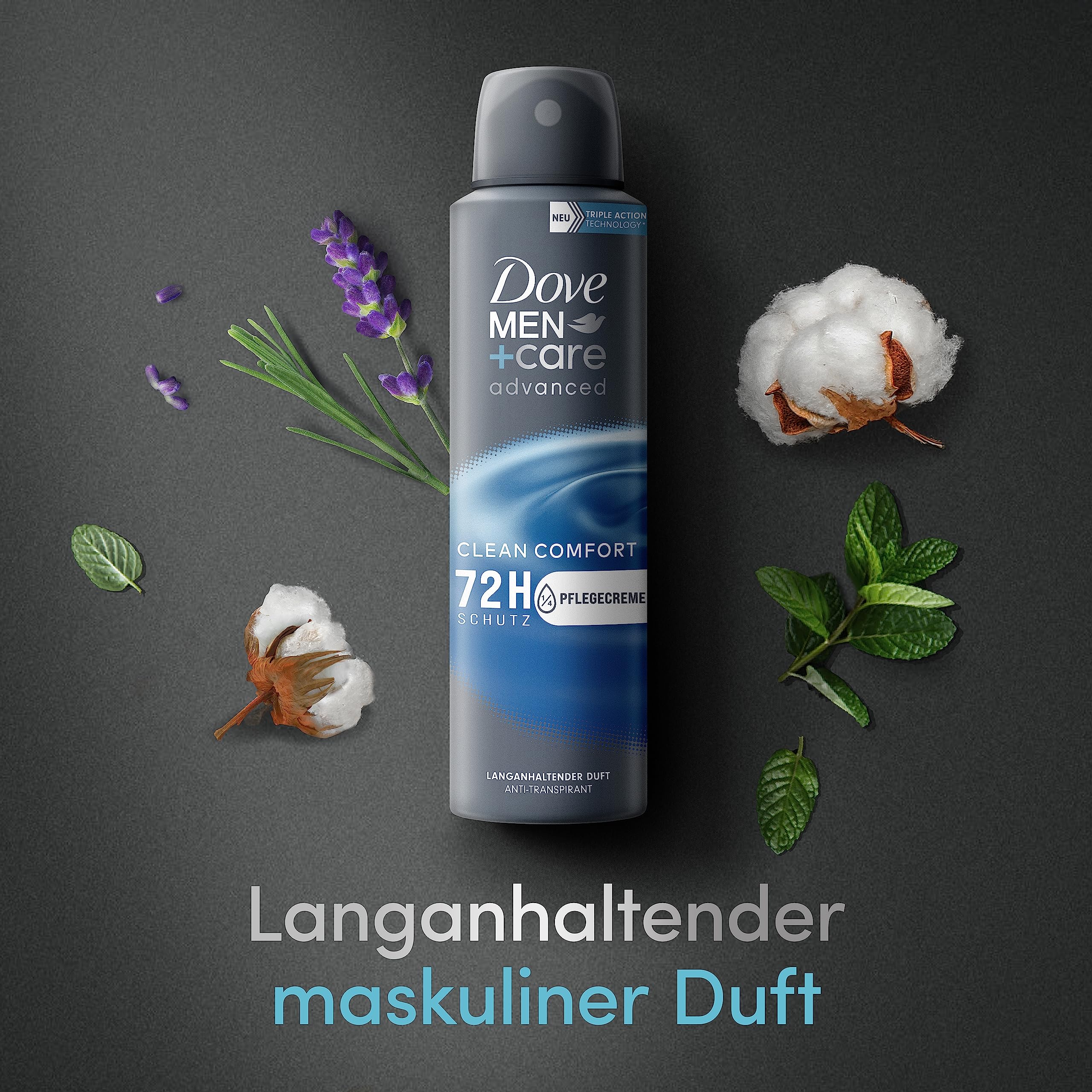 Dove MEN+care advanced - Lot de 6 déodorants anti-transpirants Clean Comfort - Protège 72 heures contre les odeurs corporelles et la transpiration - 6 x 150 ml