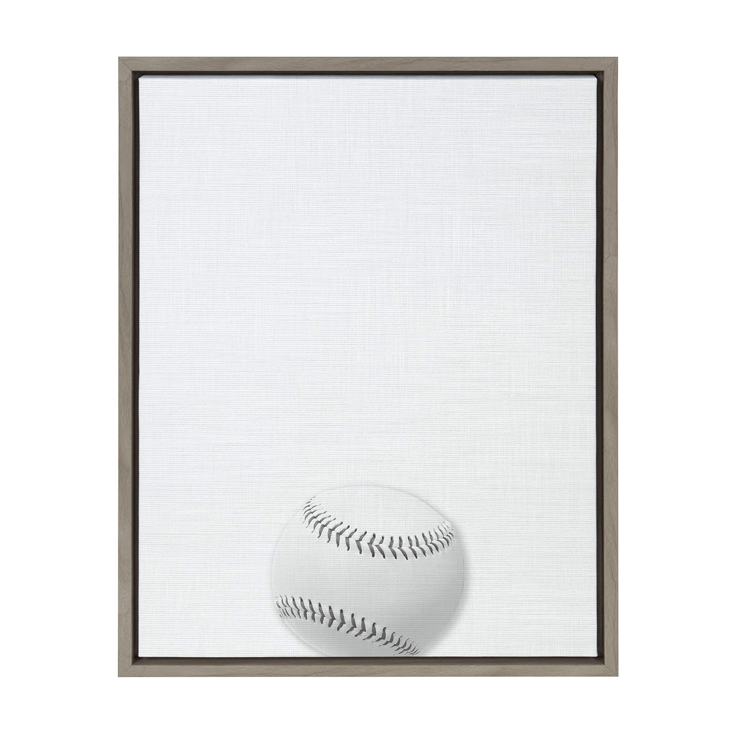 DesignOvation Sylvie Baseball Portrait Framed Canvas Wall Art, 18x24 Gray, Sporty Wall Decor for Home