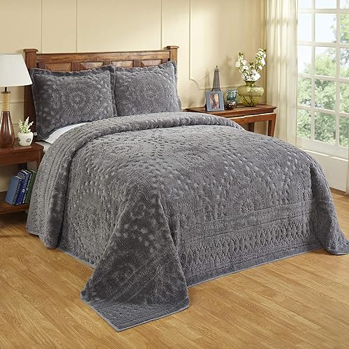 Better Trends - Cubrecama 100% algodón de la colección Rio, con diseño floral, tamaño King, color gris