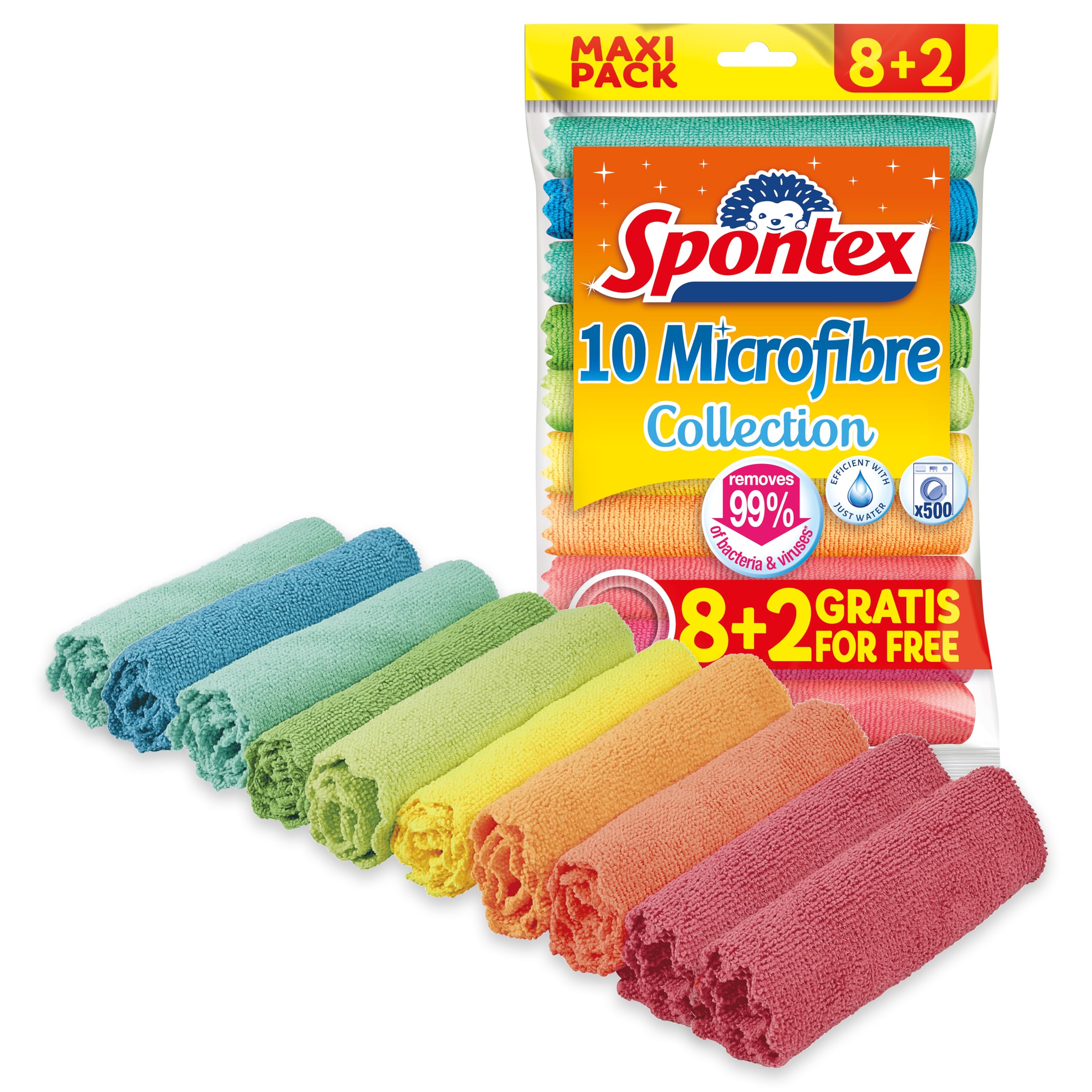 Spontex Microfibre Allzwecktücher 8+2 Gratis, 1 Packung - bunte Mikrofasertücher