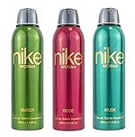 Nike Unisex Amber + Rose + Musk Spray Deodorant For Woman- Pack Of 3 (200Ml Each), 3 Count