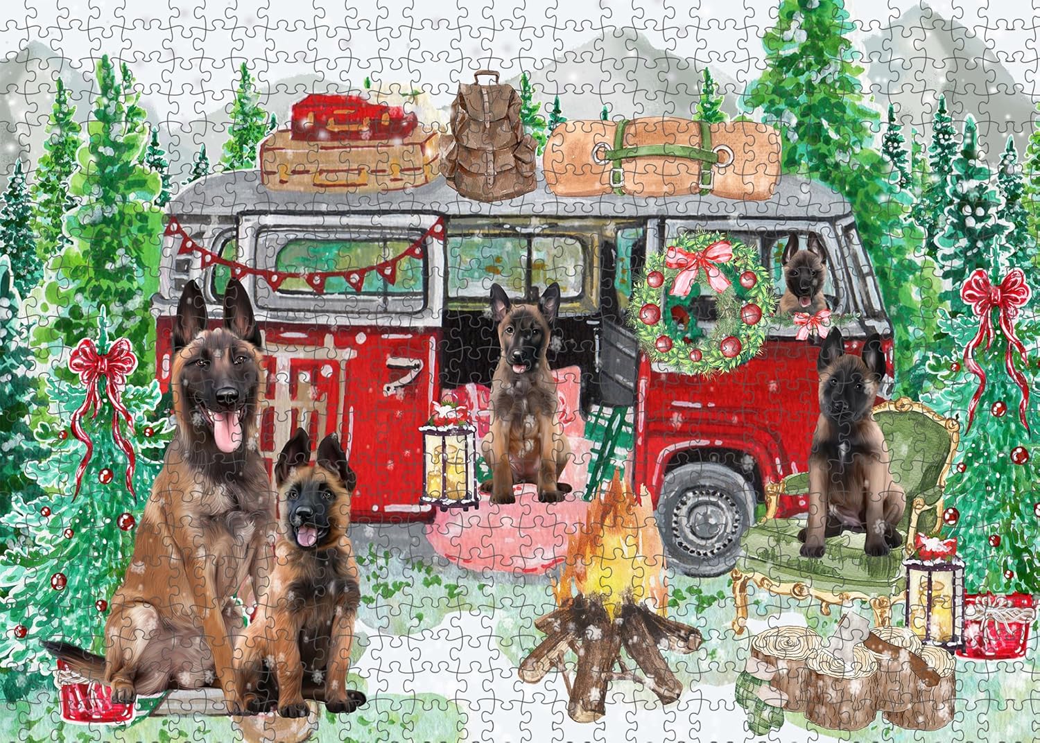 Cart Dogs Belgian Malinois Dogs Jigsaw Puzzle for Adults - Animal Printed Interlocking Puzzle Game Artwork - Gift for Dog Lover's - 500 Pcs 20.5"x15"