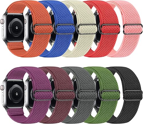 Tiptops Paquete de 10 correas elásticas de reloj compatibles con Apple Watch de 1.496 pulgadas, 1.575 pulgadas, 1.614 pulgadas, 1.654 pulgadas,