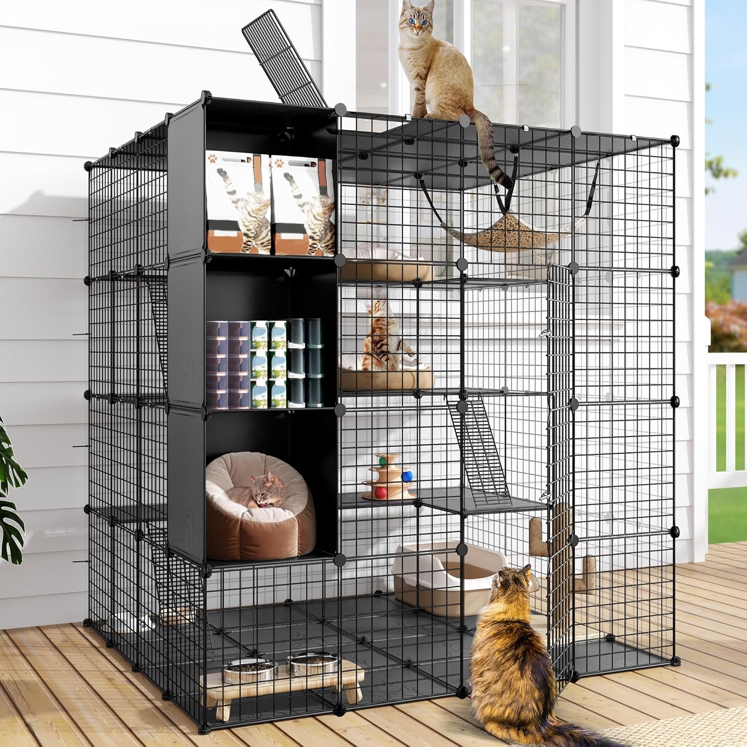 DWVO 3-Tier Cat Cage Indoor Enclosure​ - ​Spacious DIY Pet Playpen​ with ​Metal Wire Kennel, ​Extra Large Hammock​ & ​Sturdy Platforms for ​1-2 Felines ​Ferrets Chinchillas ​Rabbits​ ​Small Pets​