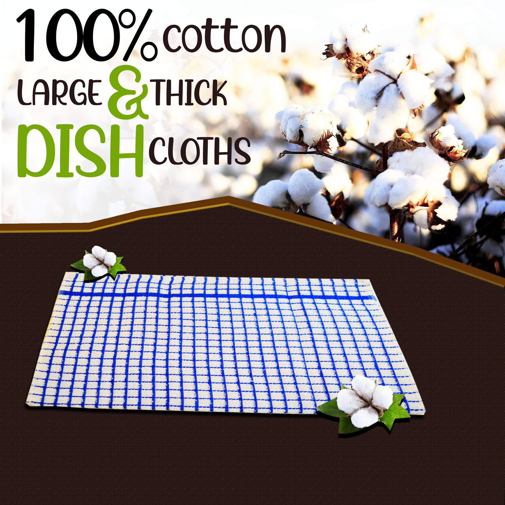 Xelay Kitchen Tea Towels 100% Cotton Dishcloths Wonderdry For Dish Drying Washing Reusable Absorbent Terry Unpaper Cleaning Cloths Machine Washable – 40cm x 60cm (Blue/White Jumbo Check Pack of 4) — view 9