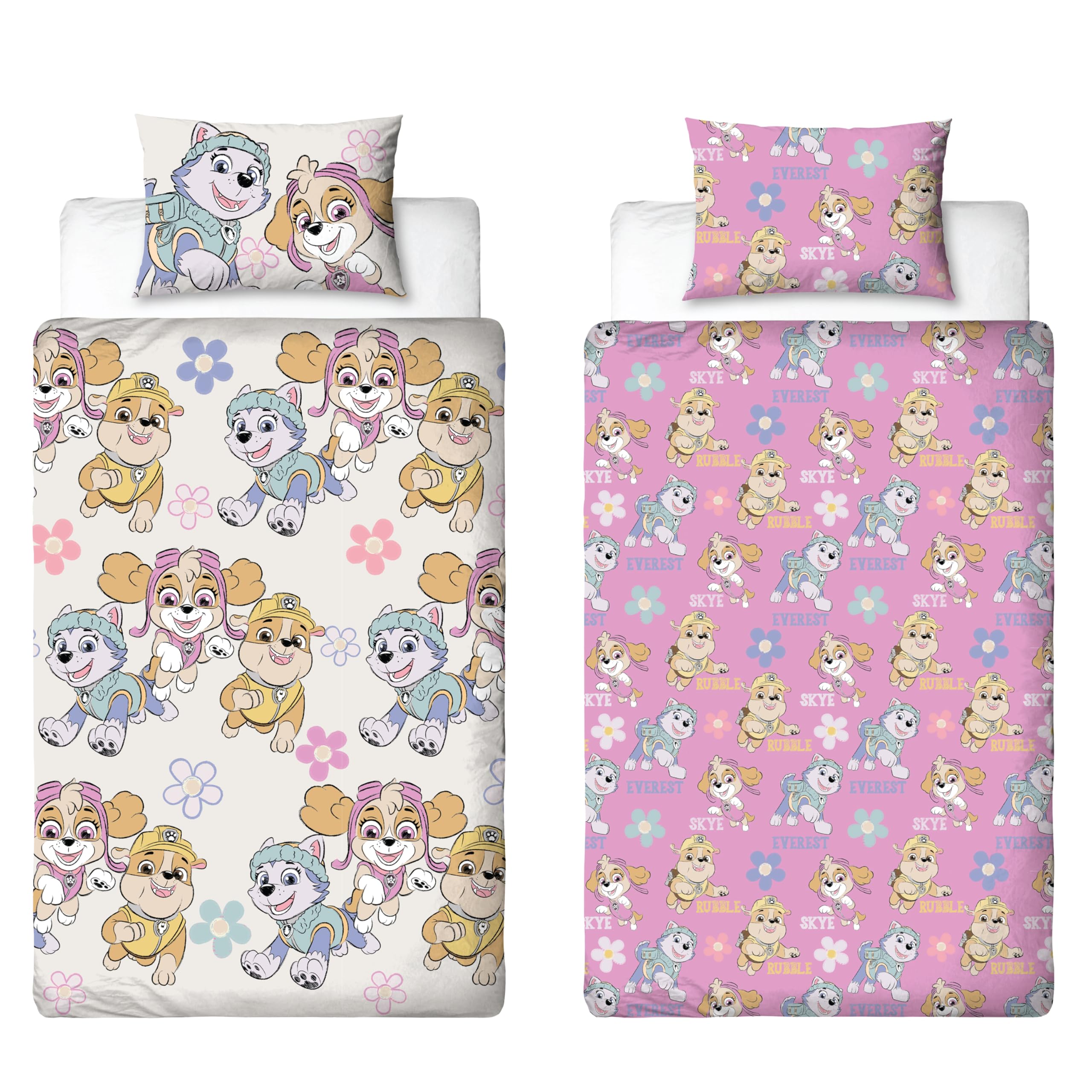 Parure de lit réversible Paw Patrol pour fille - Motif coloré avec taie d'oreiller assortie