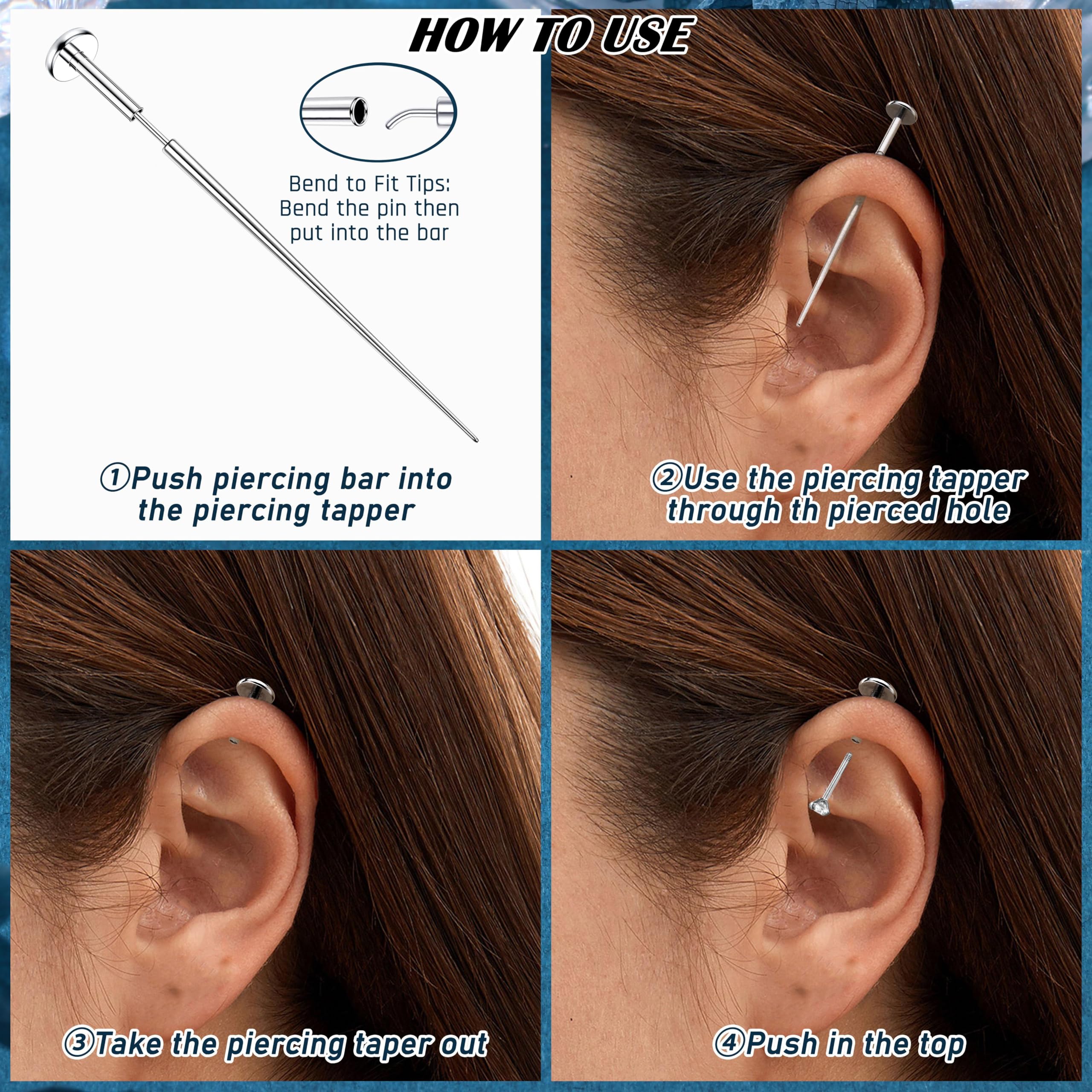 Chriscoco 14G/16G/18G/20G ASTM F136, tytanowy piercing do ucha, nosa, warg, brzucha, sutków, języka, zestaw Assistant Tool