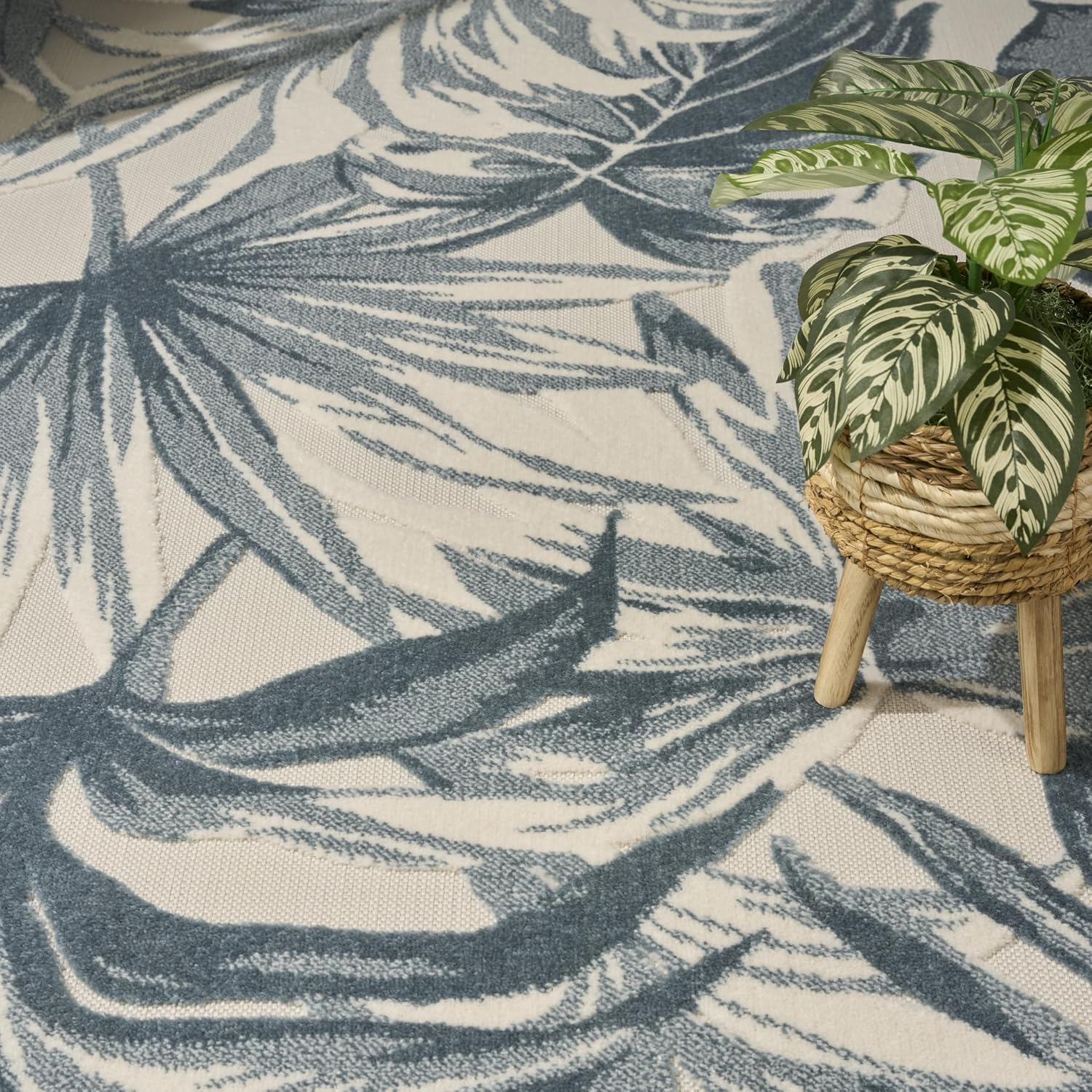 Nourison Home Aloha Ivory Blue 9' x 12' Area Rug - Easy Clean, Non Shedding, Bed Room, Living Room, Dining Room, Kitchen (9' x 12')