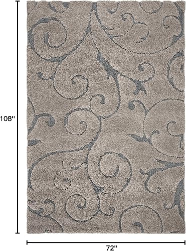 Miniatura 2 de SAFAVIEH - Colección Florida Shag SG455, alfombra afelpada de 6 pies x 9 pies, diseño de vides enrolladas y espirales elegantes, 1.2pulgadas de
