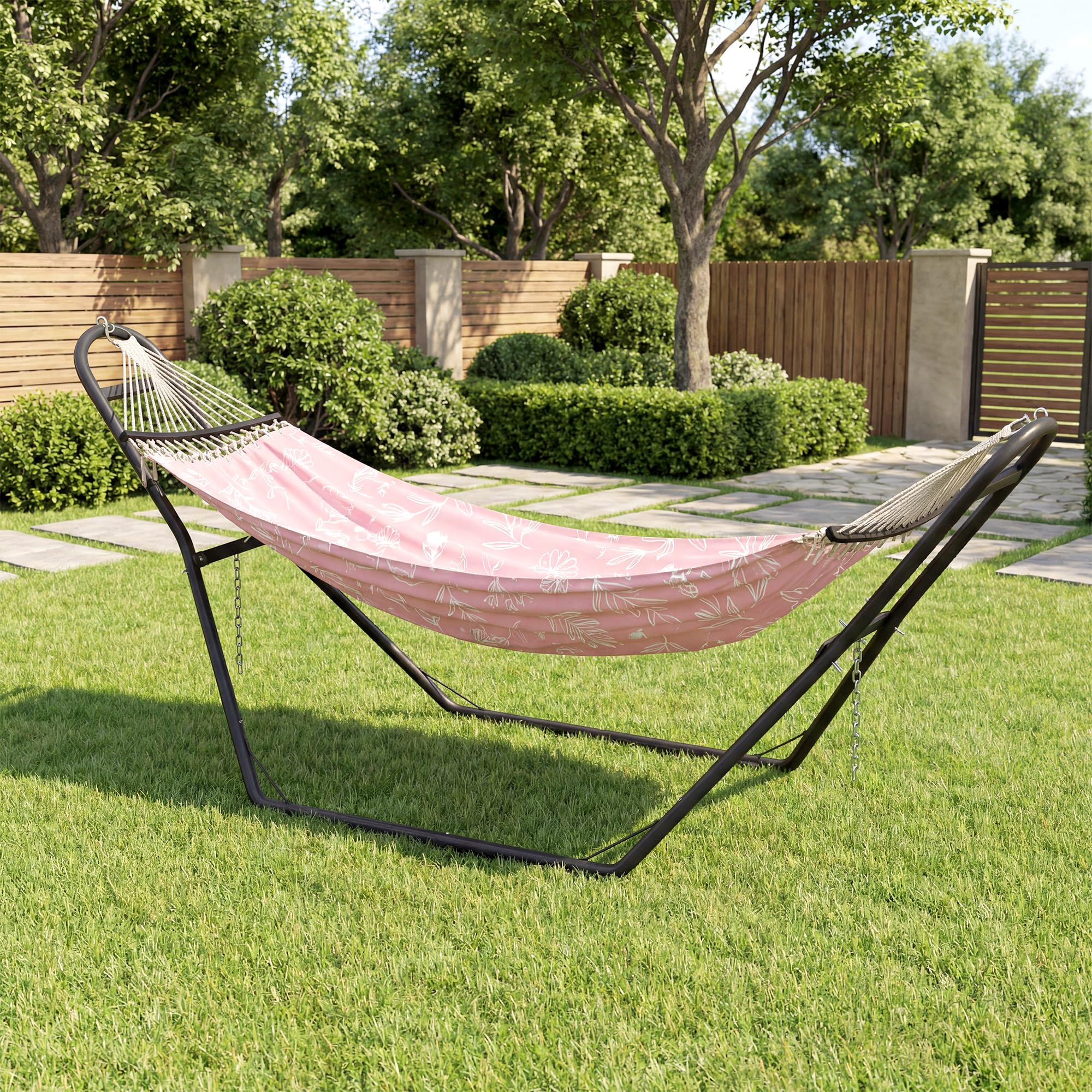 Outsunny Supporto per Amaca per 2-3 Persone, Regolabile con Piedini Antiscivolo, Sostegno per Amaca in Acciaio con Catene e Ganci a S, per Amache da 2.75-4 m, 278 cm, capacità 150 kg, Nero
