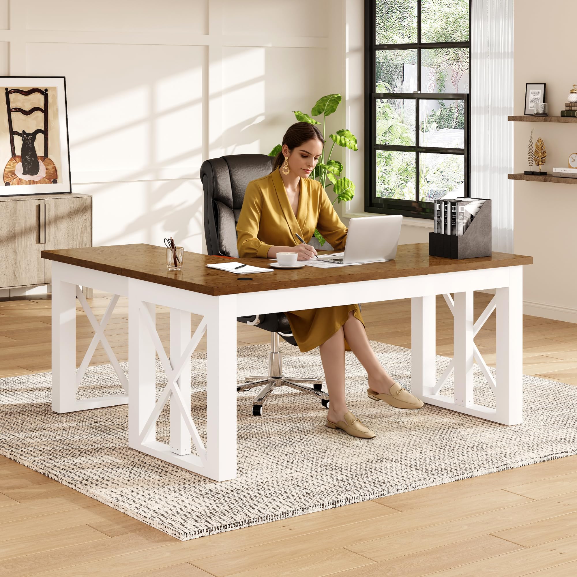 FLEXISPOT L-Shaped Standing Desk with Drawer 62x48 Sit Stand Executive Table Height Adjustable Corner Desk for Home Office