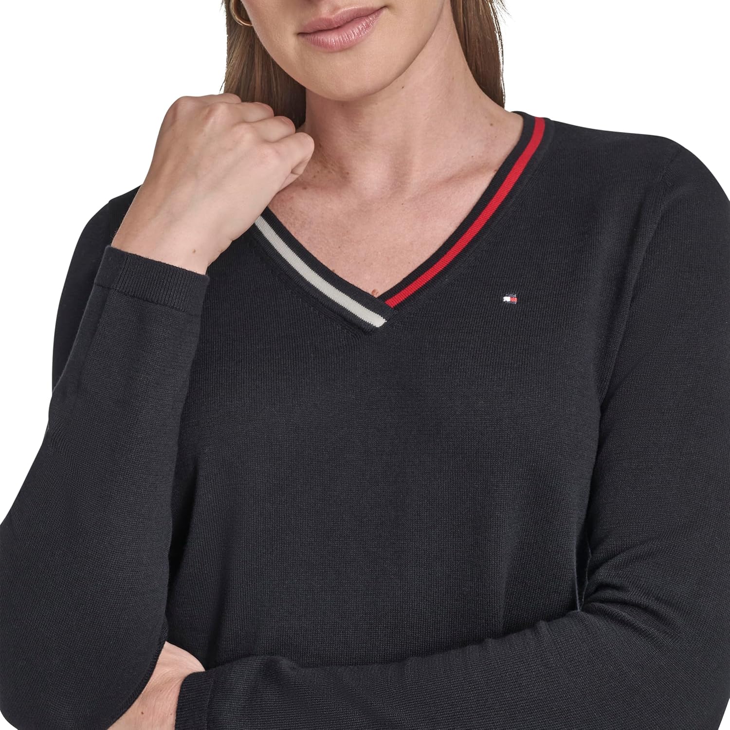 Tommy Hilfiger Womens Solid Long Sleeve V-Neck Cotton Sweater - Image 5