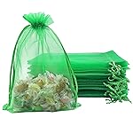 Jexila 100PCS Sheer Green Organza Gift Bag 5\'\'X7\'\' Mesh Bags Drawstring St.Patrick\'s Day Goodie Candy Treat Bag St.Patricks Party Favor