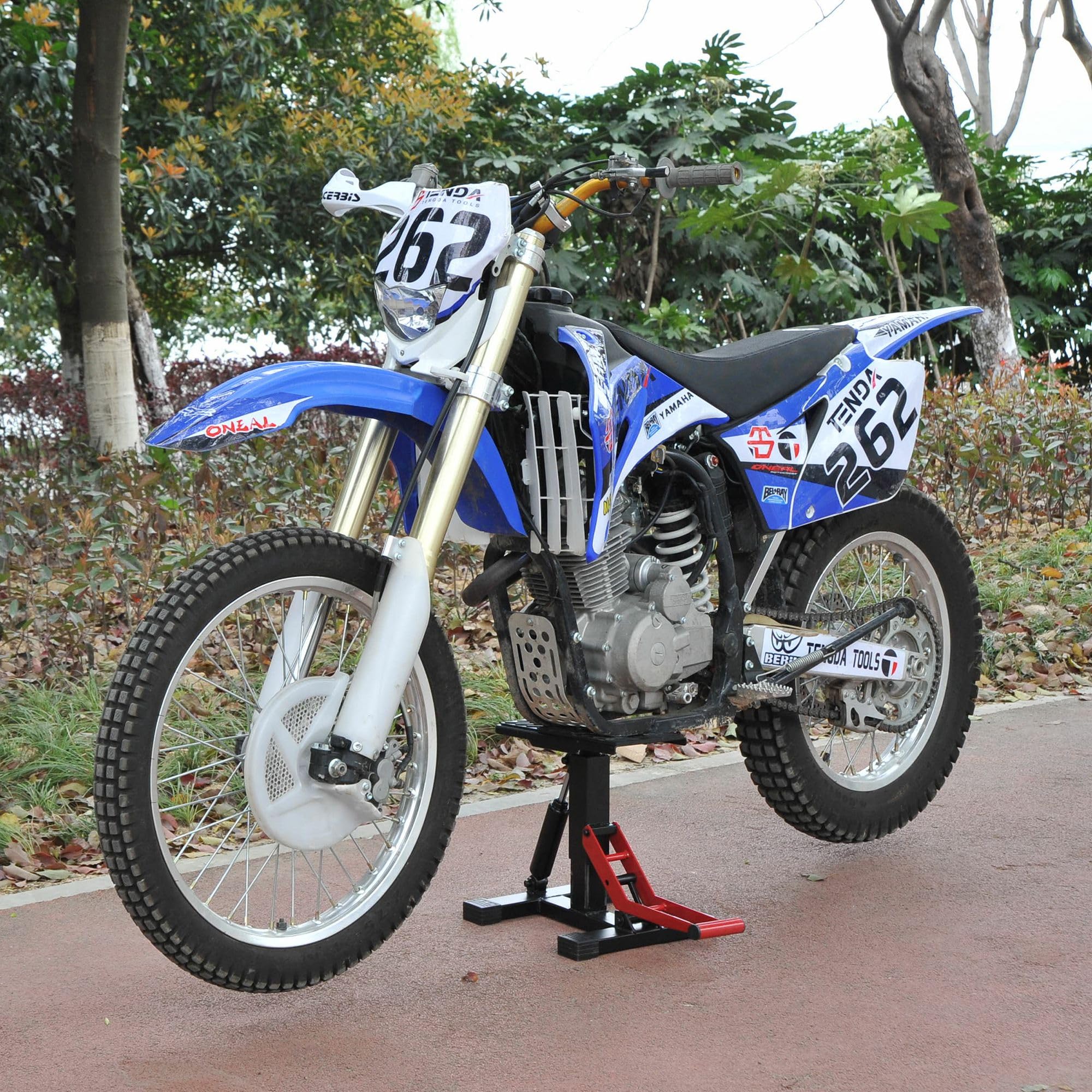 HOMCOM Uniwersalny uchwyt motocyklowy regulowany podnośnik hydrauliczny 150 kg | Stojak motocrossowy, amortyzator, podnośnik motocykla