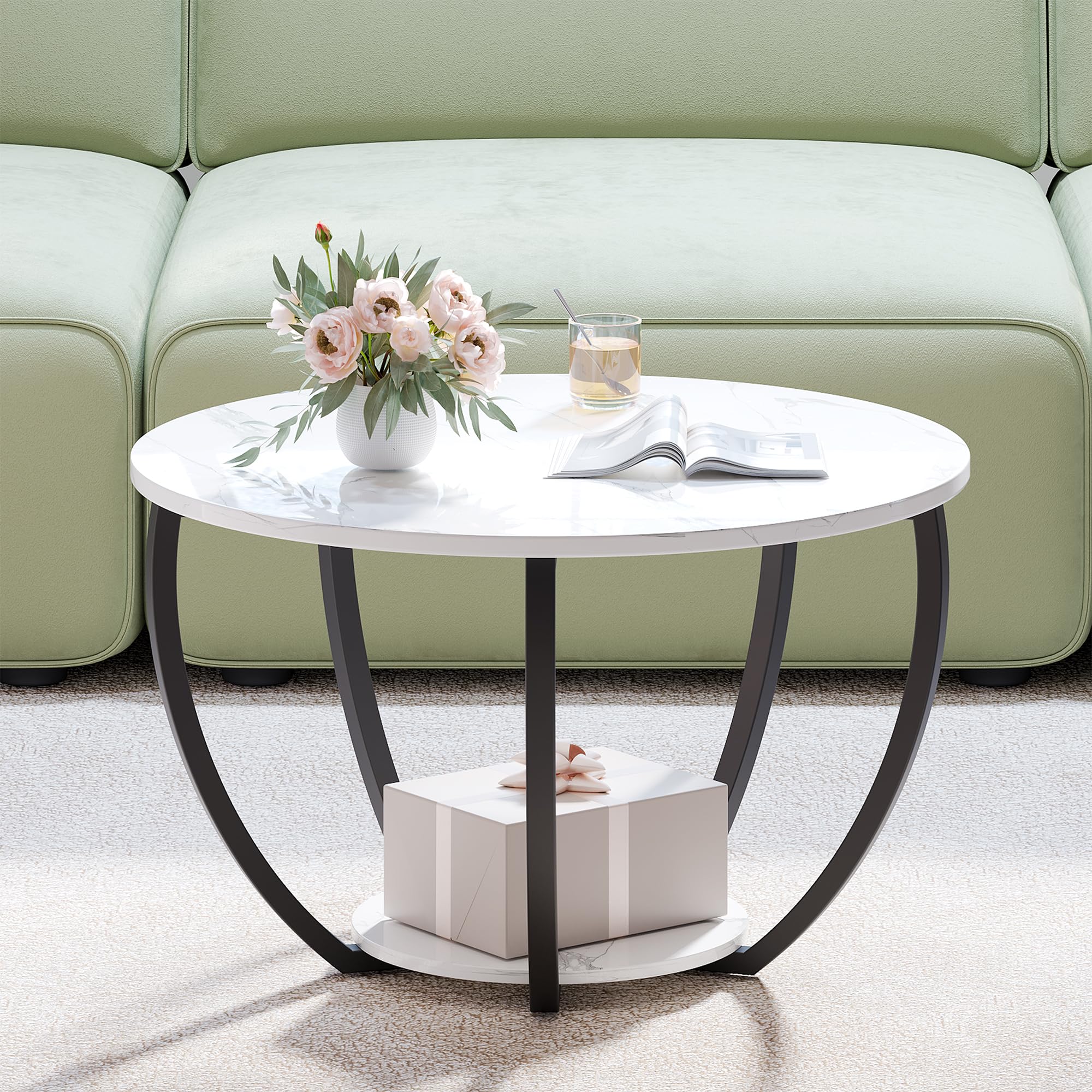 HOMERECOMMEND Round Coffee Table with Storage,Accent Center for Living Room
