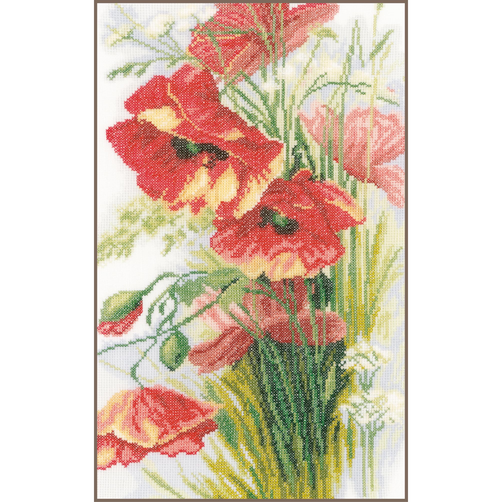 Lanarte Zestaw wzorów liczenia maków, len, opakowanie do haftu krzyżykowego, bawełna, wielokolorowe, 20,0 x 34,0 x 0,30 cm