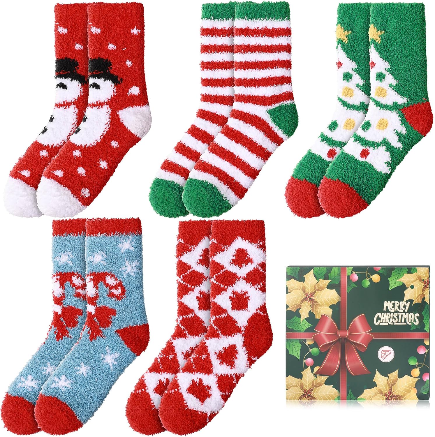Womens Fuzzy Christmas Socks: Fluffy Funny Holiday Socks for Women -Warm Soft Cozy Xmas Socks for Family Friends Gift