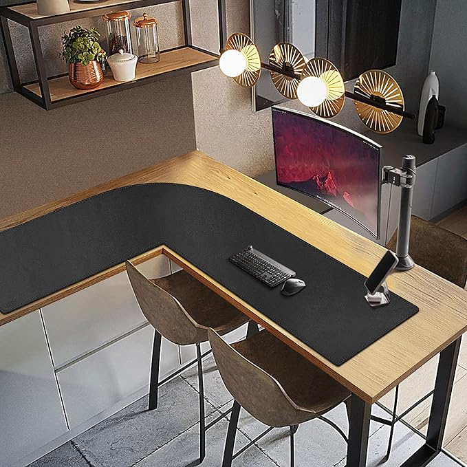 Alfombrilla de escritorio en L Cacoy 130 x 140 cm, cuero sintético, antideslizante, negra miniatura 2