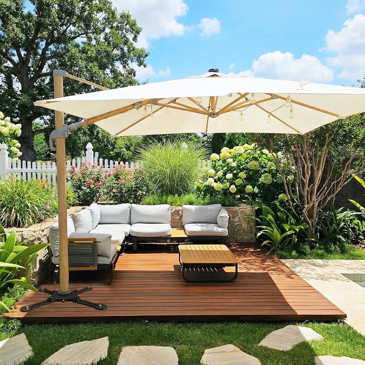 Offset Patio Cantilever Umbrella Base Heavy Duty Stainless Steel Umbrella Base Space Saving Deck Umbrella Mount