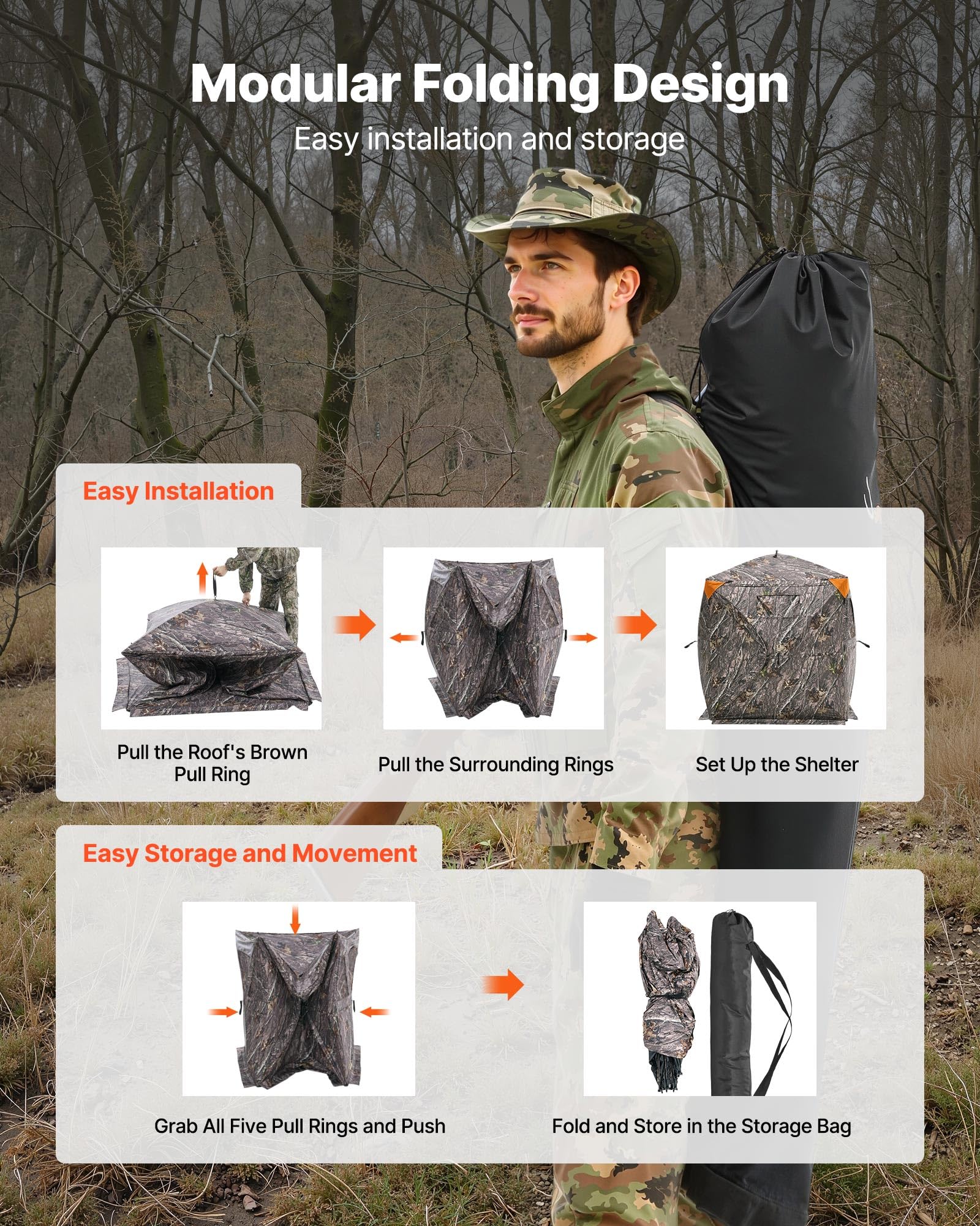 VEVOR Persiana de caza, persiana transparente de 270°, para 4-5 personas, con bolsa de transporte, tienda de campaña portátil y resistente, malla transparente unidireccional para caza de pavos y