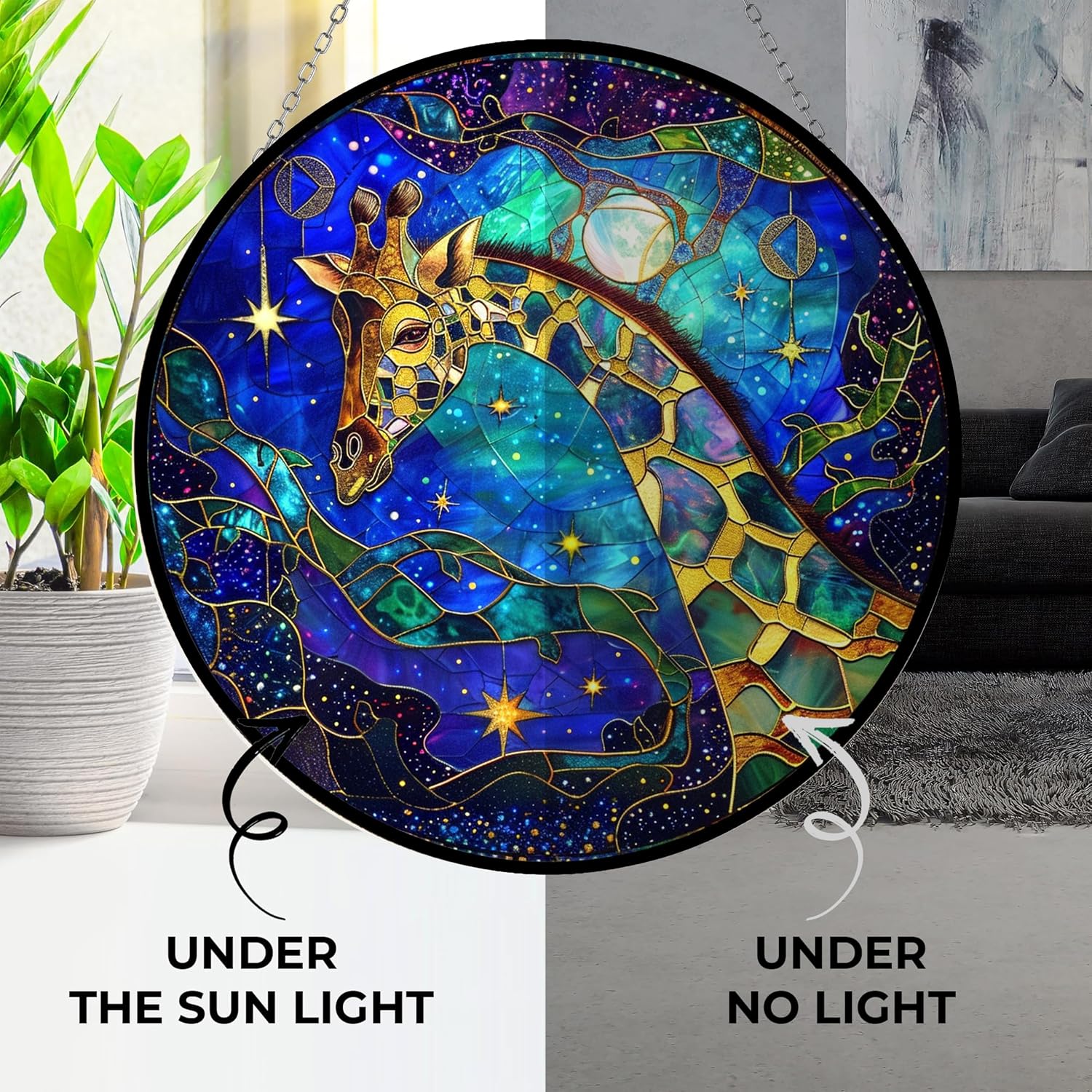 Stained Glass Window Hanging, Giraffe Suncatcher Diamond Glass Panel Landscape Sun Catchers Decor for Birthday for Women, Men, Wife, Aunt, and Mom 7.8 in image 3