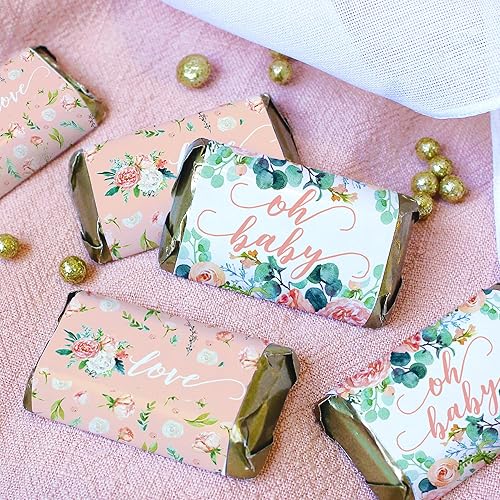 Miniatura 5 de Mini envoltorios de barra de caramelo para baby shower con diseño floral rosa - 45 pegatinas