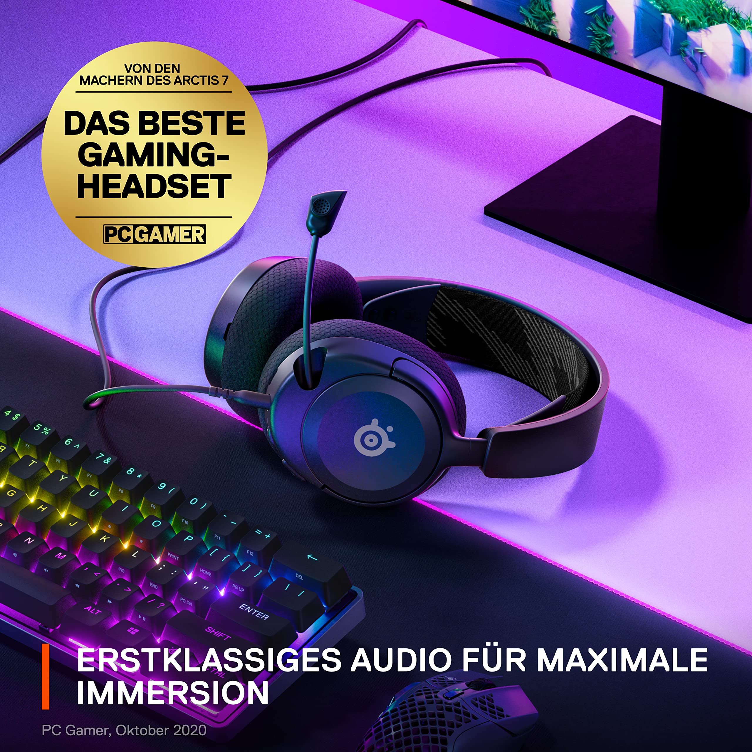 SteelSeries Arctis Nova 1 Gaming-Headset Hi-Fi-Treiber 360° Surround-Sound AirWeave Memory Foam-Ohrpolster Geräuschunterdrückung PC PS5 Xbox Schwarz