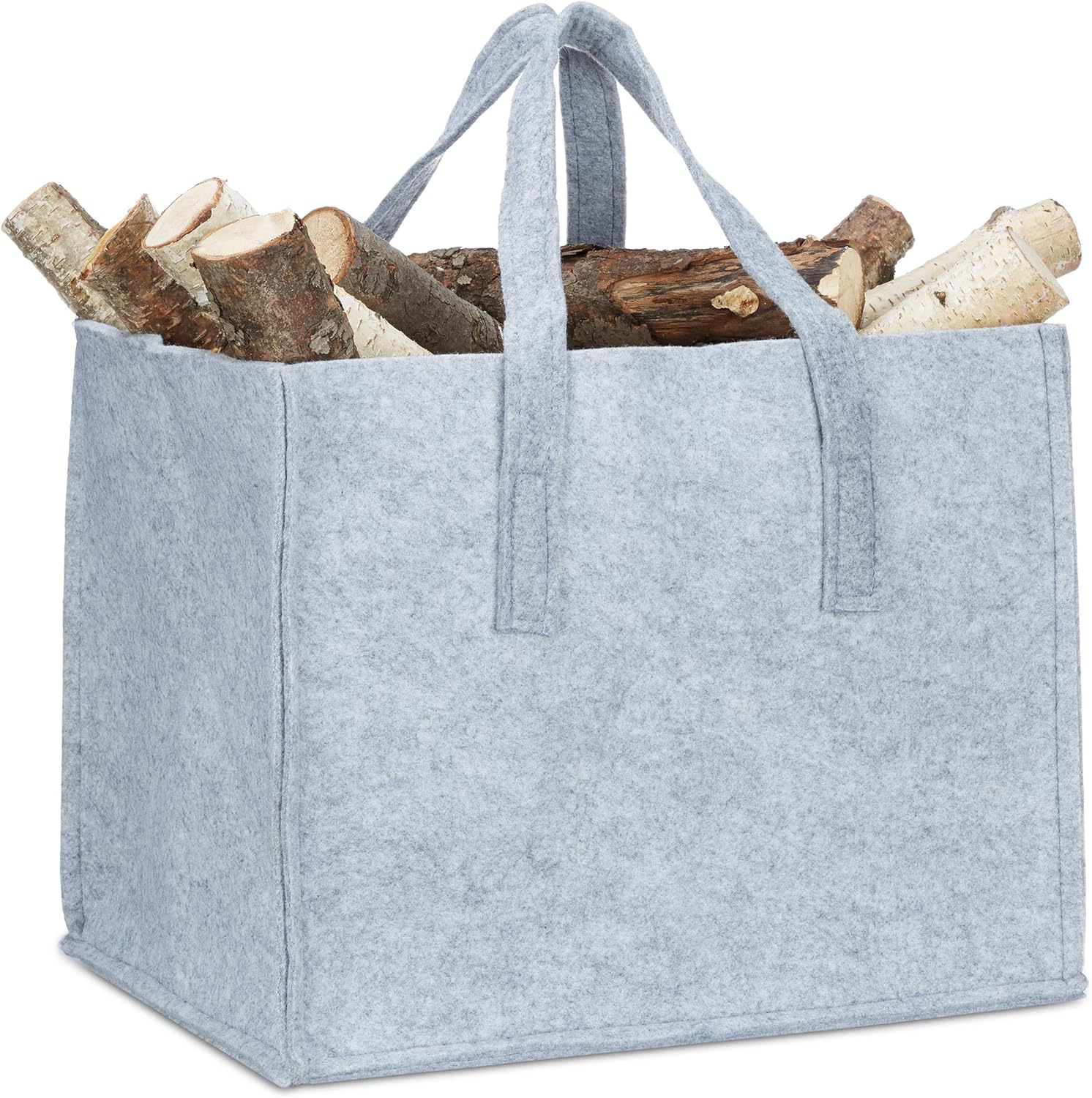Relaxdays Felt Firewood Basket, HxWxD 34.5 x 43 x 36.5 cm, 2 Handles