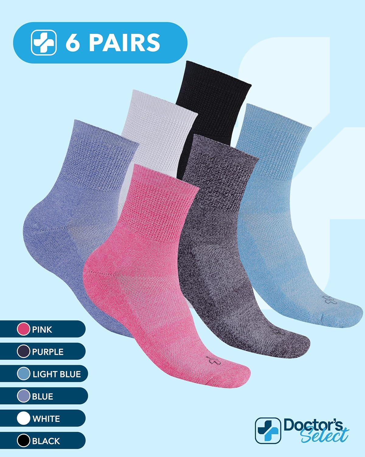 Doctor's Select Bamboo Viscose Diabetic Socks for Women & Men - 6 Pairs, Viscose Bamboo Socks Woman, Non Binding, Wide Top - Image 5